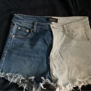 AKIRA Dual-Tone Jean Shorts - Dark Blue and Light Gray